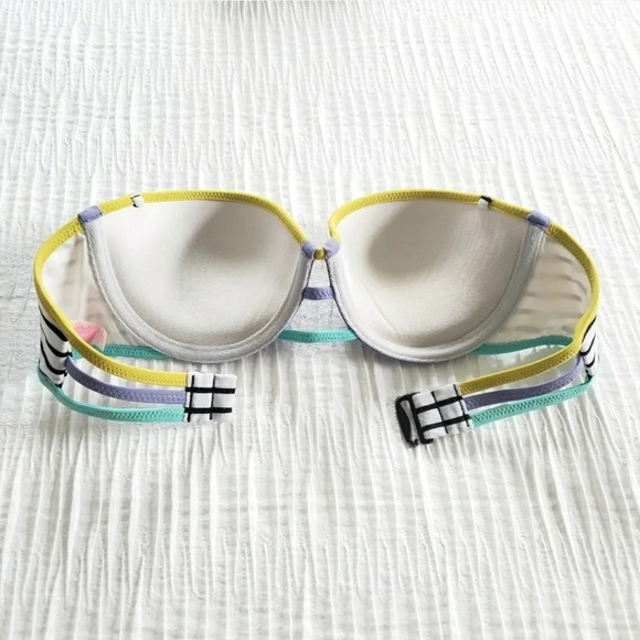 Victoria's Secret Swim BIKINI Bandeau 32B XS Black White Colorblock Striped 84Z - Picture 7 of 11